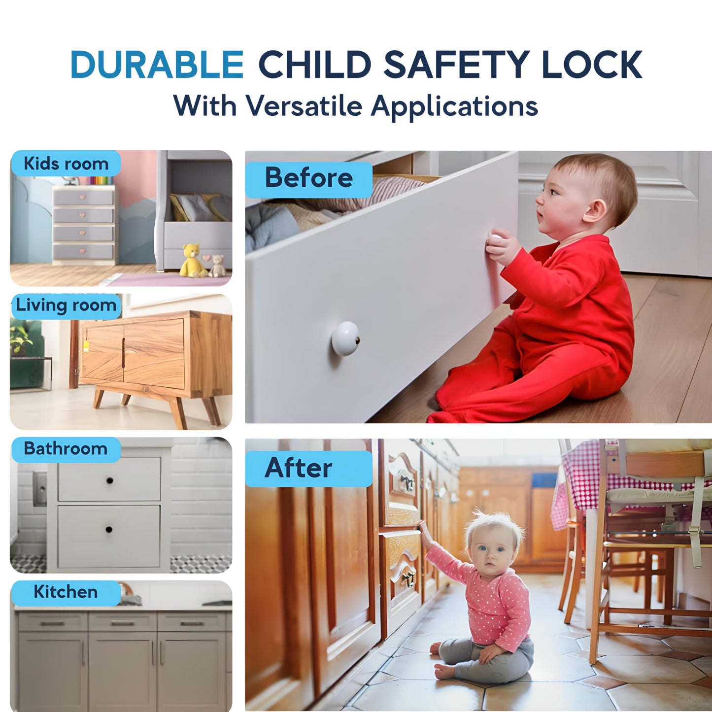 BABY PROOF ME Pack of 36 Magnetic Cabinet Locks for Child Safety with 9 Keys, 3M Adhesive Easy Installation, Baby Proofing Magnetic Locks for Cabinets and Drawers (36 Locks + 9 Keys)