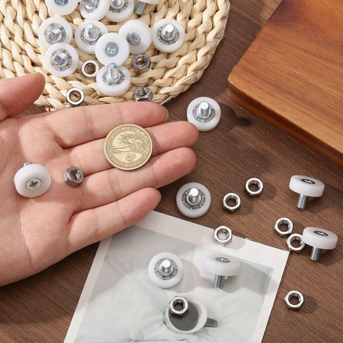 beinkmake 20Pcs 19mm Drawer Rollers Drawer Replacement Wheels Bearing Plastic Small Pulley with Nuts for Sliding Furniture File Cabinet