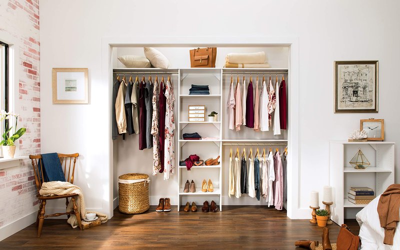 ClosetMaid SuiteSymphony Wood Closet Organizer System, 25-Inch Starter Kit with Tower and 3 Hang Rods and Shelving, Adjustable Shelves, Customizable Insert, Reach-in or Walk-in Closets, Pure White