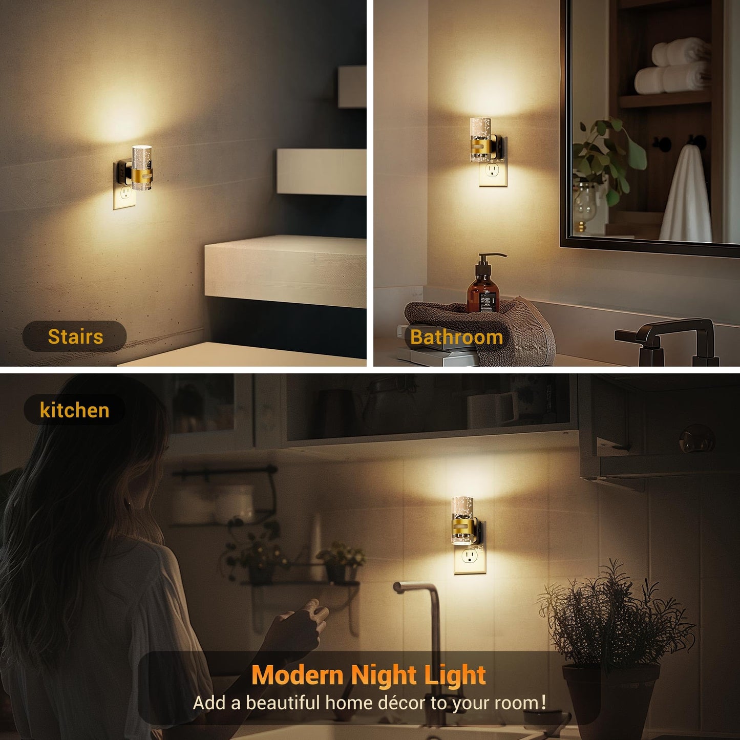 JandCase Motion Sensor Night Light, Night Lights Plug into Wall,2 Pack 3000K Soft White 0-100 LM Dimmable LED Night Light, Motion Activated Nightlight for Bathroom Hallway Decor