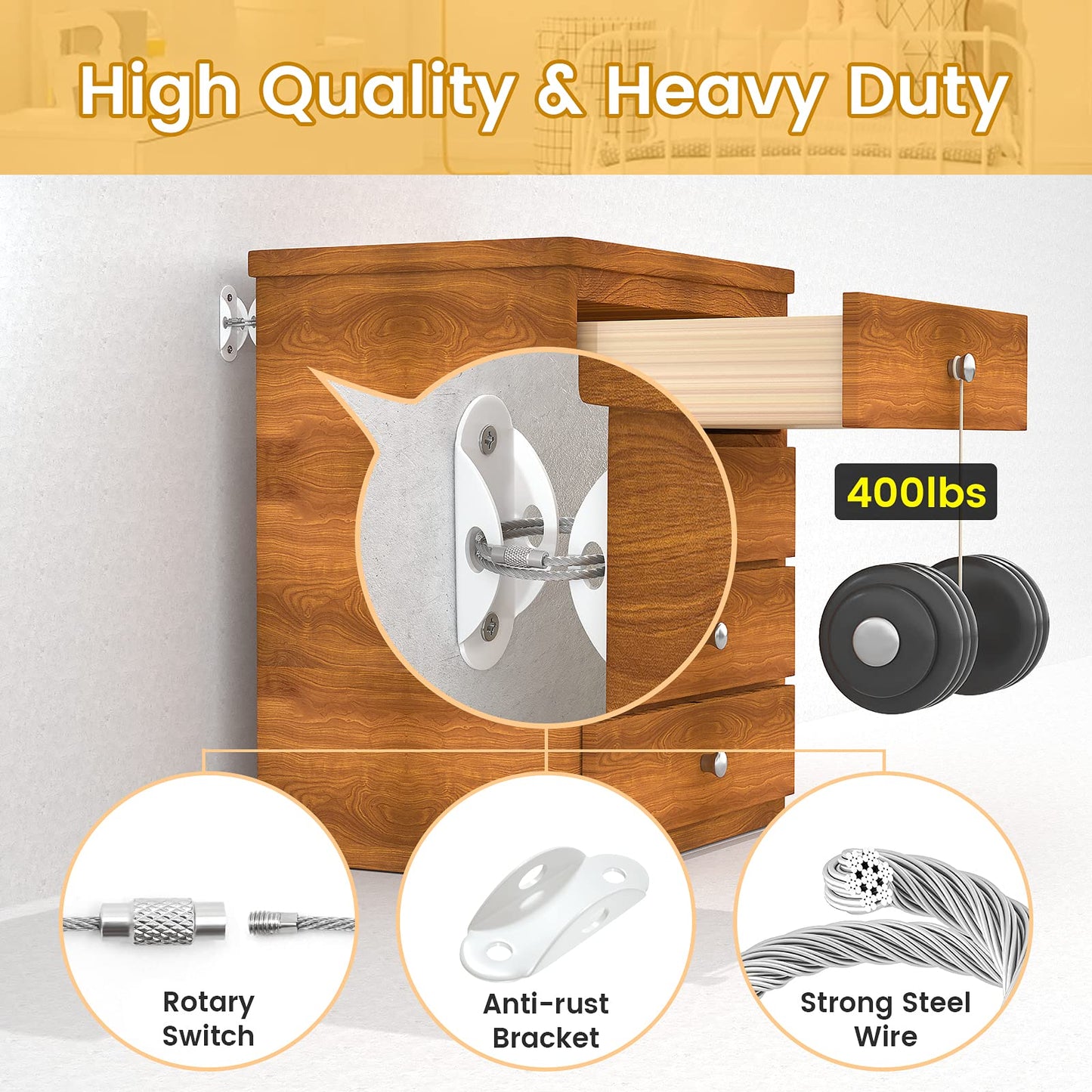Booda Brand Furniture Anchors (10 Pack) for Baby Proofing, Furniture Straps Anti Tip Furniture Anchor Securing 400 lbs/Keep Baby Pet Safety from Falling Furniture, Metal White Earthquake Straps
