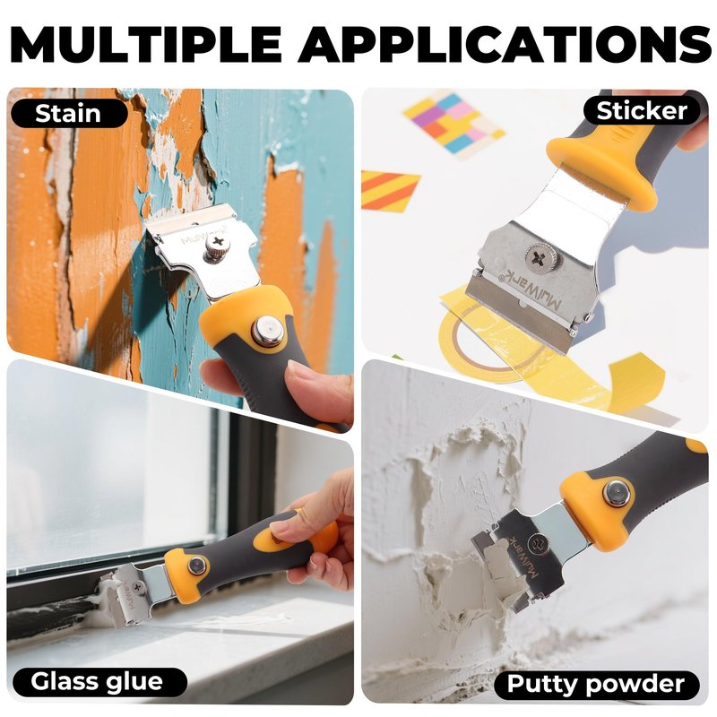 MulWark Razor Blade Scraper | 2 Handles Razor Scraper Set With Extra 12pcs Blades Heavy Duty Paint & Glass Scraper Tool With Extendable Handle for Windows, Oven Cleaning & Surface Prep