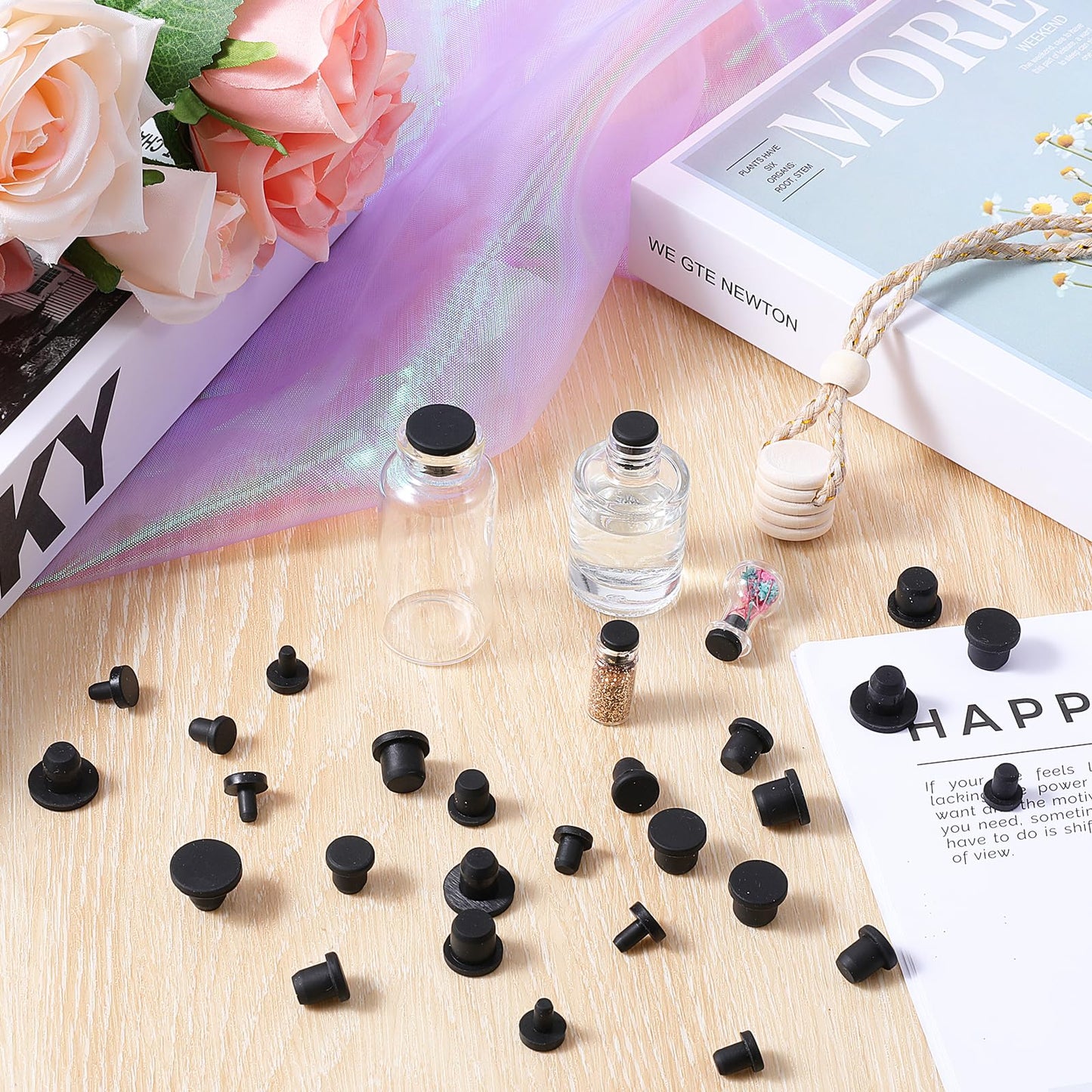 50 PCS 5 Sizes Rubber Hole Plug Silicone Plugs Waterproof Hole Plug Black Round Rubber Waterproof Button-Hole for Metal Tube, Furniture End Caps Inserts, Black