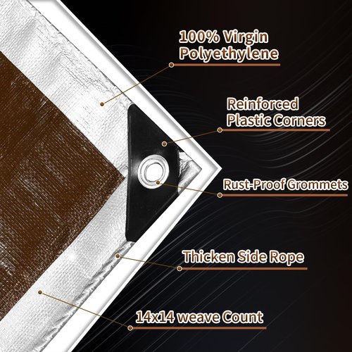 CAMPMAC Tarps Heavy Duty Waterproof 20x30 Ft, 10 Mil Thick, High Durability, Rip, UV Resistant and Tear Resistant with Metal Gromets Every 20 Inches (Silver/Brown - Reversible)