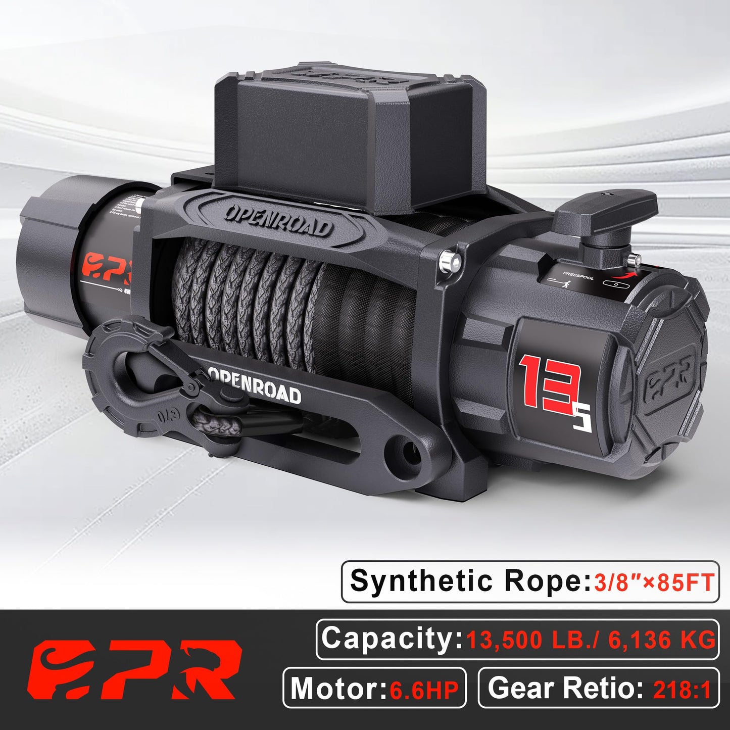 OPENROAD 13500 lb Recovery Winch with Synthetic Rope and 2 Wireless Remotes - IP68 Waterproof 12V Electric Winch for Jeep, SUV, Truck & Trailer - Panther Series 3S