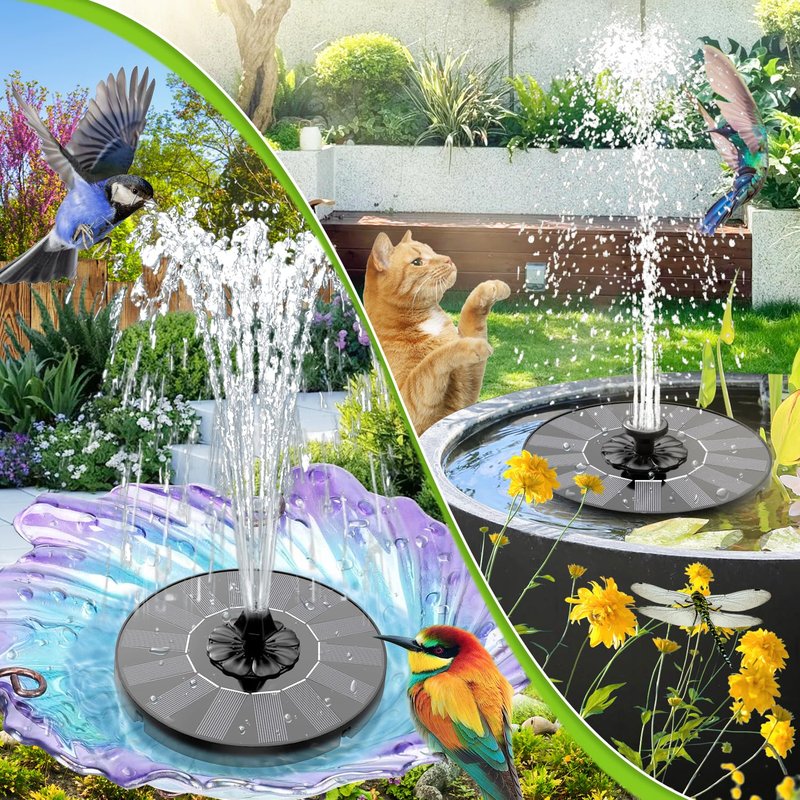 SZMP Solar Fountain 2026 Upgrade, Solar-Powered Bird Bath Fountain with 4 Fixed Rods & 7 Nozzles for Garden, Pond, Pool, and Patio – No Battery Required, Attracts Hummingbirds & Wildlife