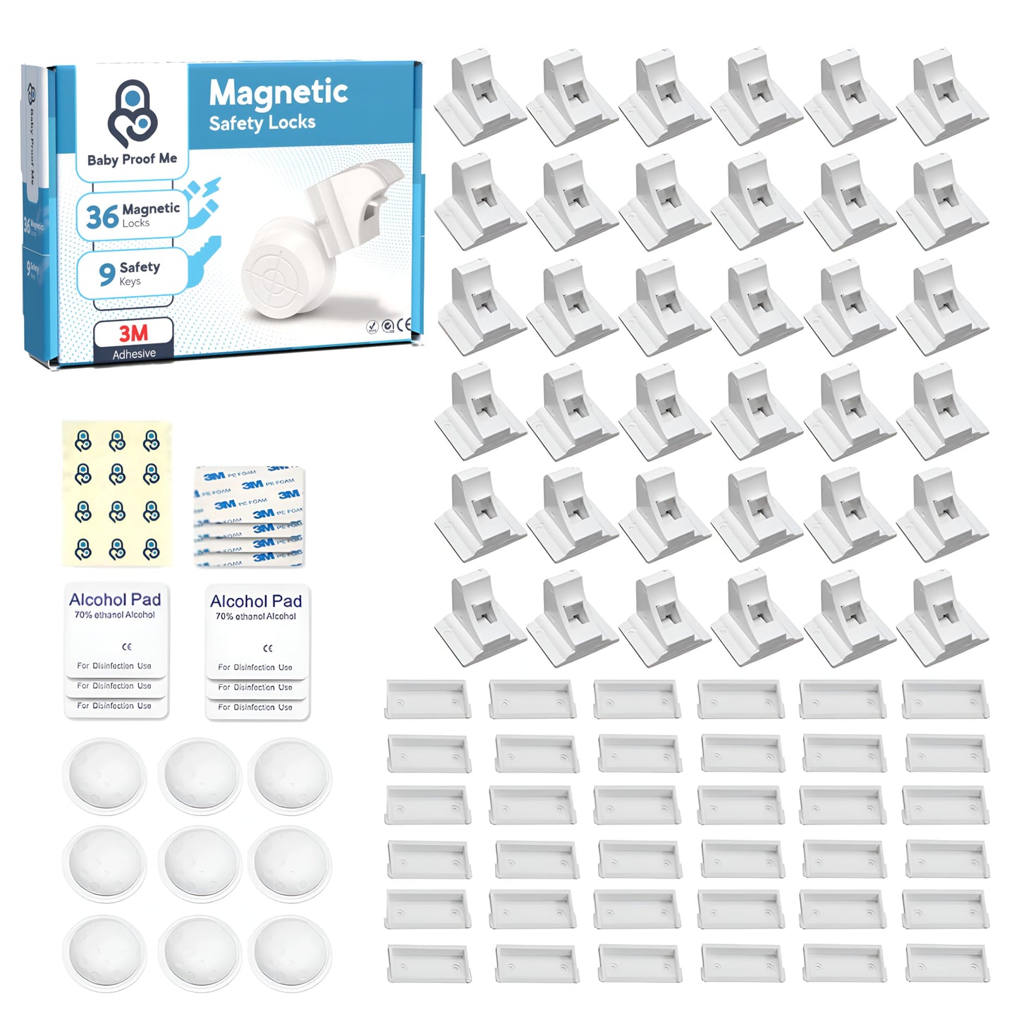 BABY PROOF ME Pack of 36 Magnetic Cabinet Locks for Child Safety with 9 Keys, 3M Adhesive Easy Installation, Baby Proofing Magnetic Locks for Cabinets and Drawers (36 Locks + 9 Keys)