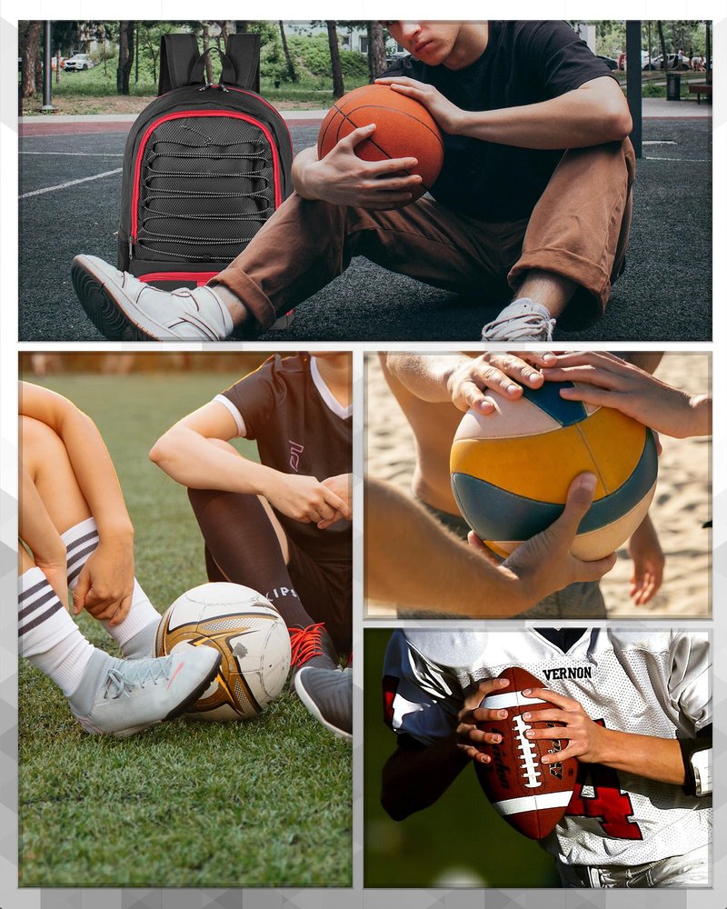 Soccer Ball Bag Backpack for Men Women with Ball & Shoes Compartment 32L Capacity Lightweight Breathable Boys Girls Basketball Bag Backpack Fit Volleyball Football Sports Travel School Gym Red Edge