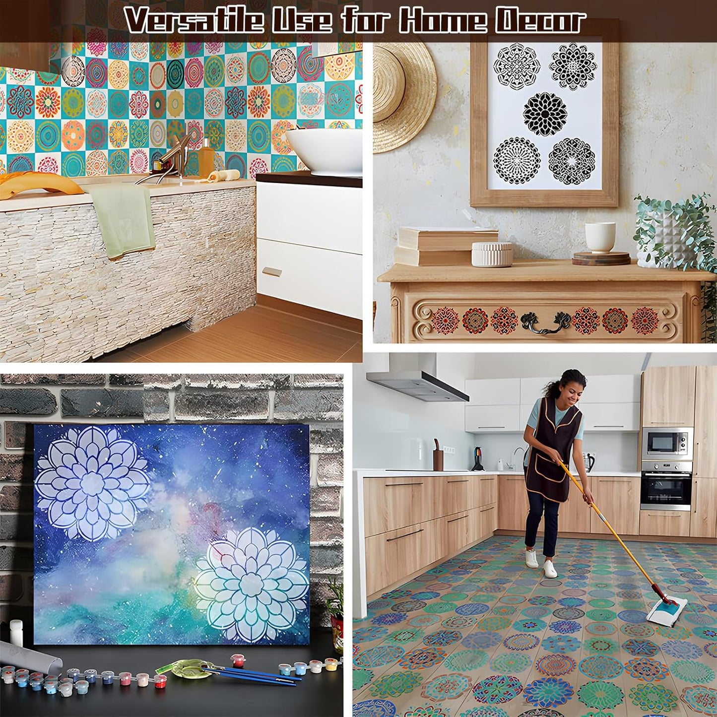 Mandala Stencils for Painting on Wood Wall Floor Furniture Tile Fabric, Small Rangoli Stencils Rock Painting Stencils for Home Decor (4 inch)