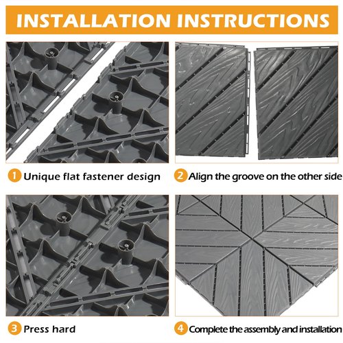 VINGLI Interlocking Deck Tiles, Anti-Slip Plastic Tiles for All Weather, Outdoor/Indoor Flooring for Patio, Porch, Poolside, 27 Pcs 11.8” x 11.8”, Diagonal Stripe (Dark Gray)