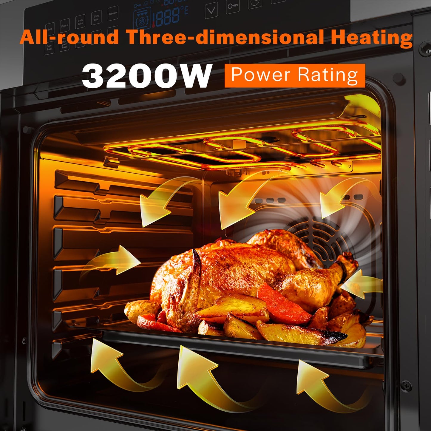 Empava 24 Inch Electric Single Wall Oven 10 Cooking Functions Deluxe 360° ROTISSERIE with Sensitive Touch Control in Stainless Steel