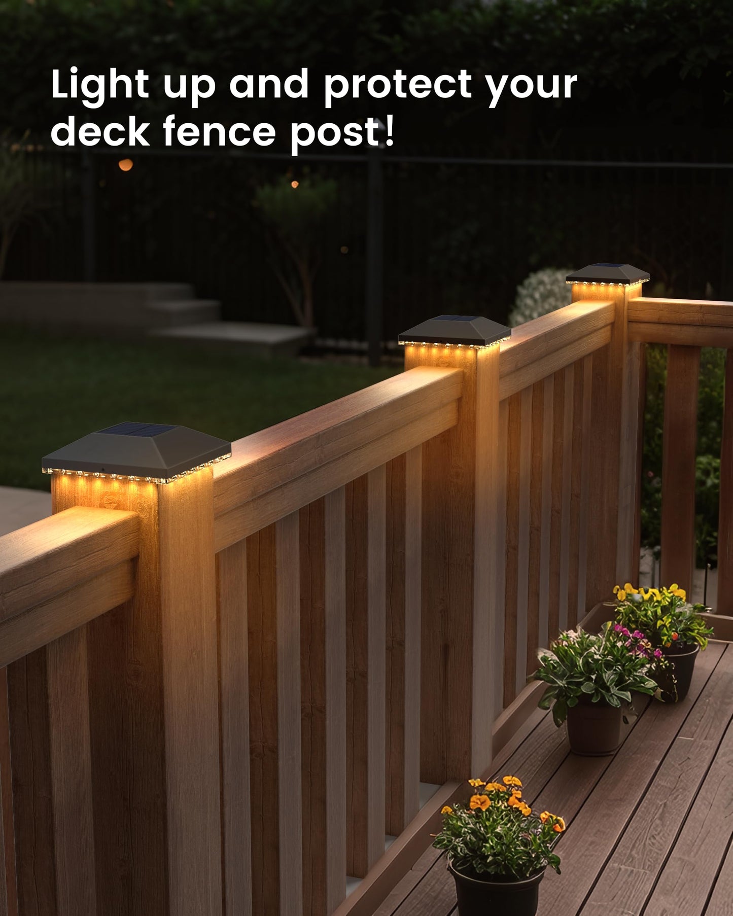 VOLISUN 4x4 Solar Fence - Post Lights Outdoor Waterproof 8pack, Deck Cap Light for 4x4 Wooden/4x4 Vinyl,Black Solar Fence Post Cap Light for Garden/Patio/Porch