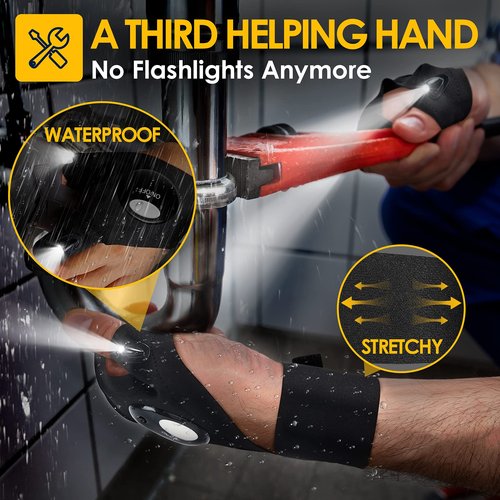 PARIGO LED Flashlight Gloves, Stocking Stuffers for Men Gift for Dad Husband Grandpa, Cool Gadget Christmas Birthday Gifts for Men Adults Him Boyfriend Guy Car Repairing Fishing Camping Reading Light