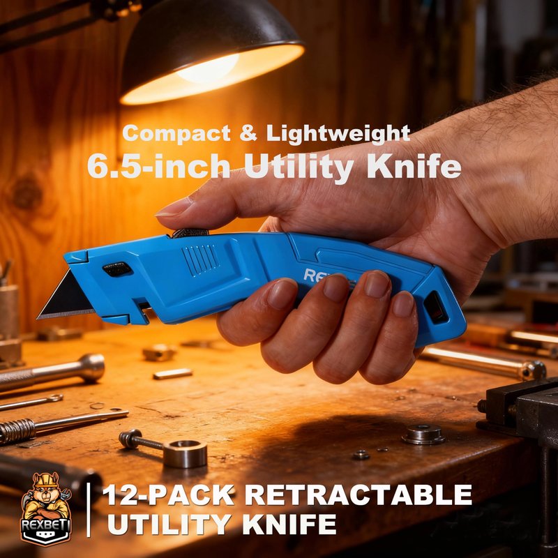 REXBETI 12 Pack Utility Knife Retractable Box Cutter, 4 Color Heavy Duty Aluminum Shell Knife Sets with Extra 20pc SK2 Blades for Cartons, Cardboard and Boxes