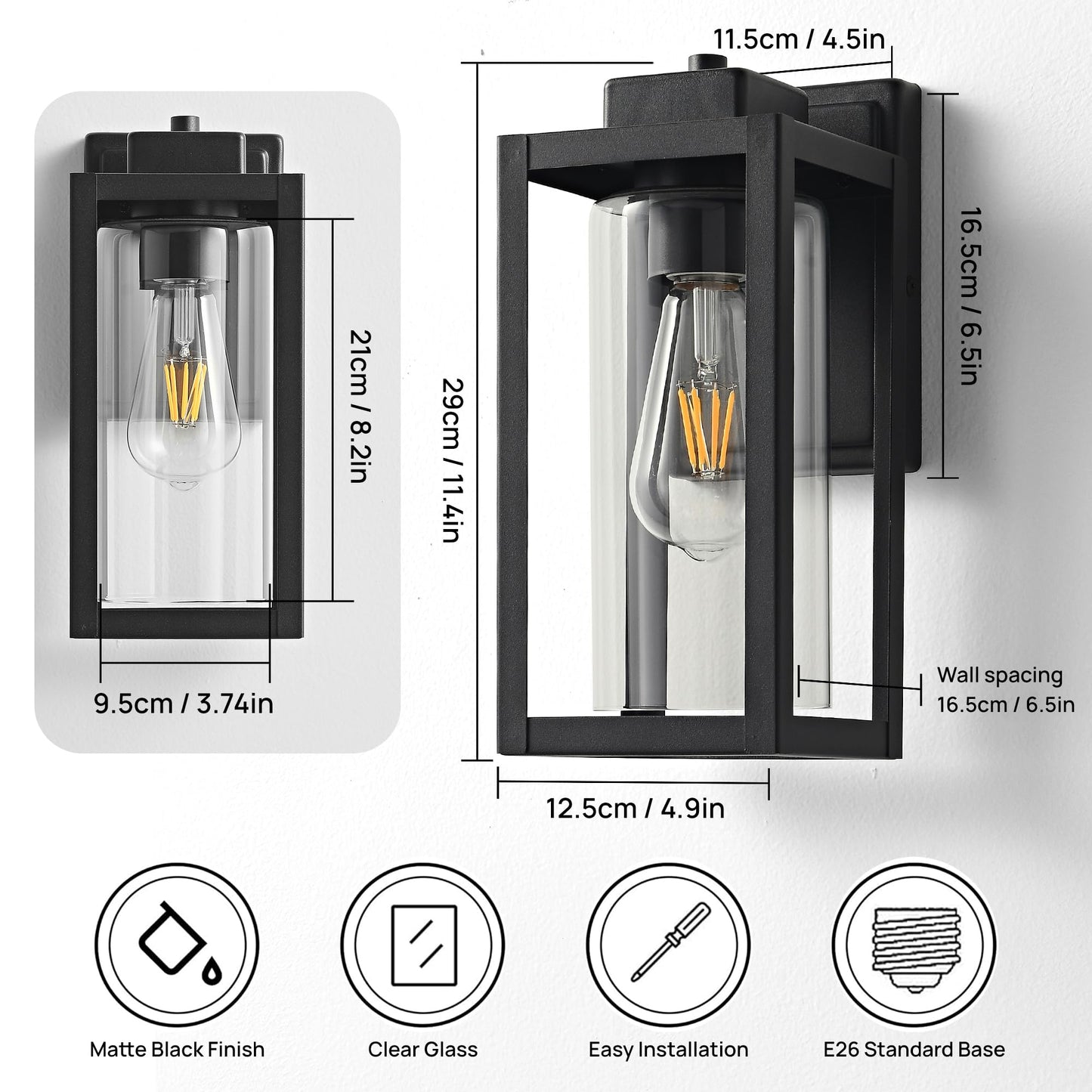 SIONLOM Outdoor Wall Lantern Exterior Lights for House,Outdoor Wall Sconce Clear Glass Waterproof Porch Light Patio Light Modern Matte Black Front Lighting for Patio, Front Door, Entryway(2 Pack)