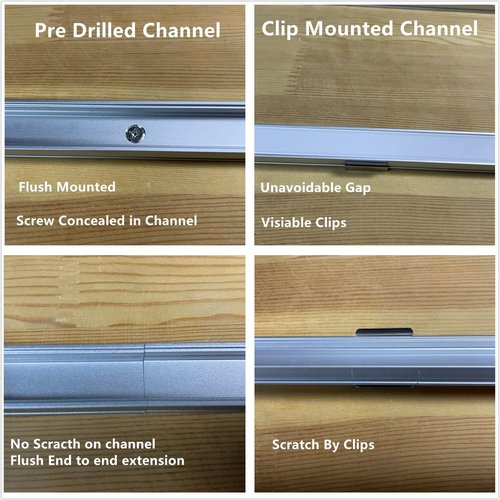 5-Pack Pre-Drilled Countersunk Hole 3.3FT/100CM LED Strip U Channel Diffuser, Hacksaw Easy Cut Flush Mounted Under Cabinet Tape Light Aluminum Track Low Profile with Mounting Spares