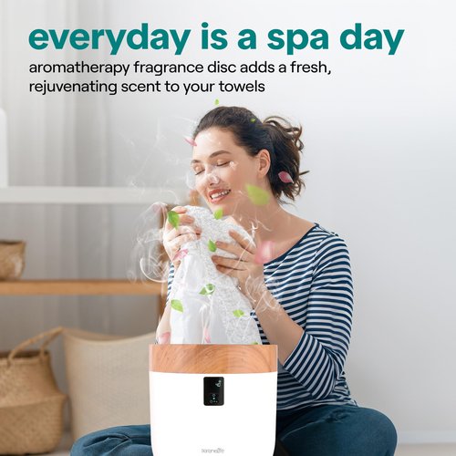 SereneLife Counter Towel Warmer Bucket - with Customized Fragrance for Spa and Bathroom, Luxury Heater, Auto Shut Off, Fits 1 Large Blanket, Bathrobe, PJs (Wood)