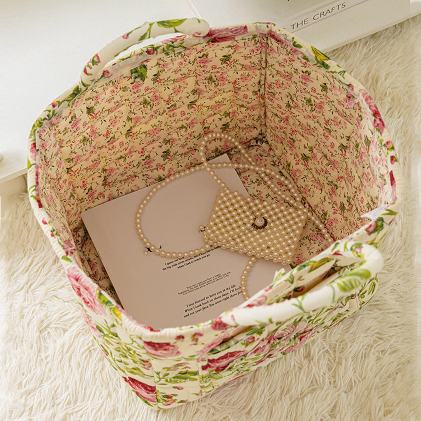 Boho Fabric Storage Basket - Bohemian Style Tote Bag, Boho Floral Laundry Baskets, Large Capacity Fabric Storage Basket for Clothes and Sundries (A)