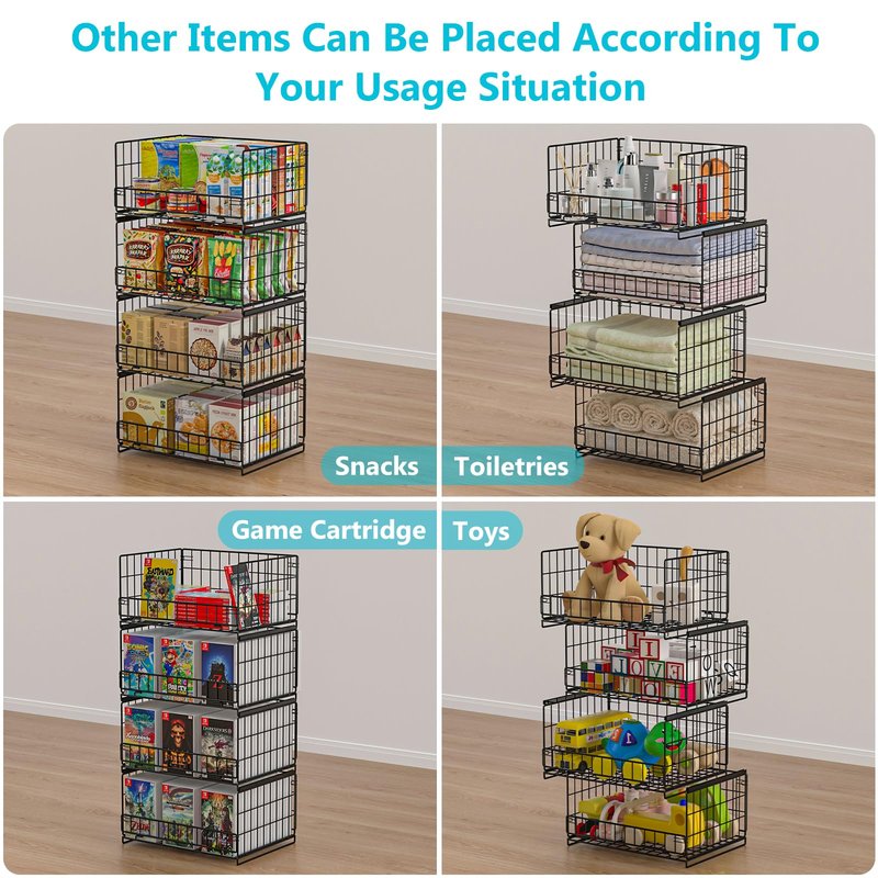 Hongtamoya 4-Tier Sliding Closet Organizers and Storage Shelves, Stackable Closet Shelf Organizer Basket Bins, Drawer Shelf Storage Container for Wardrobe Cupboard Kitchen Bathroom Office, Black