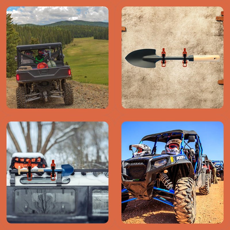 2 PCS Shovel Rack- Perfect Overlanding Gear and Off-Road Accessory for Trucks- Securely Mounts on Roof Rack- Tool Holder,Rubber Clamp Grip Mount Kit Fits Shovel Holder Wall Mount, and Pole Clamp