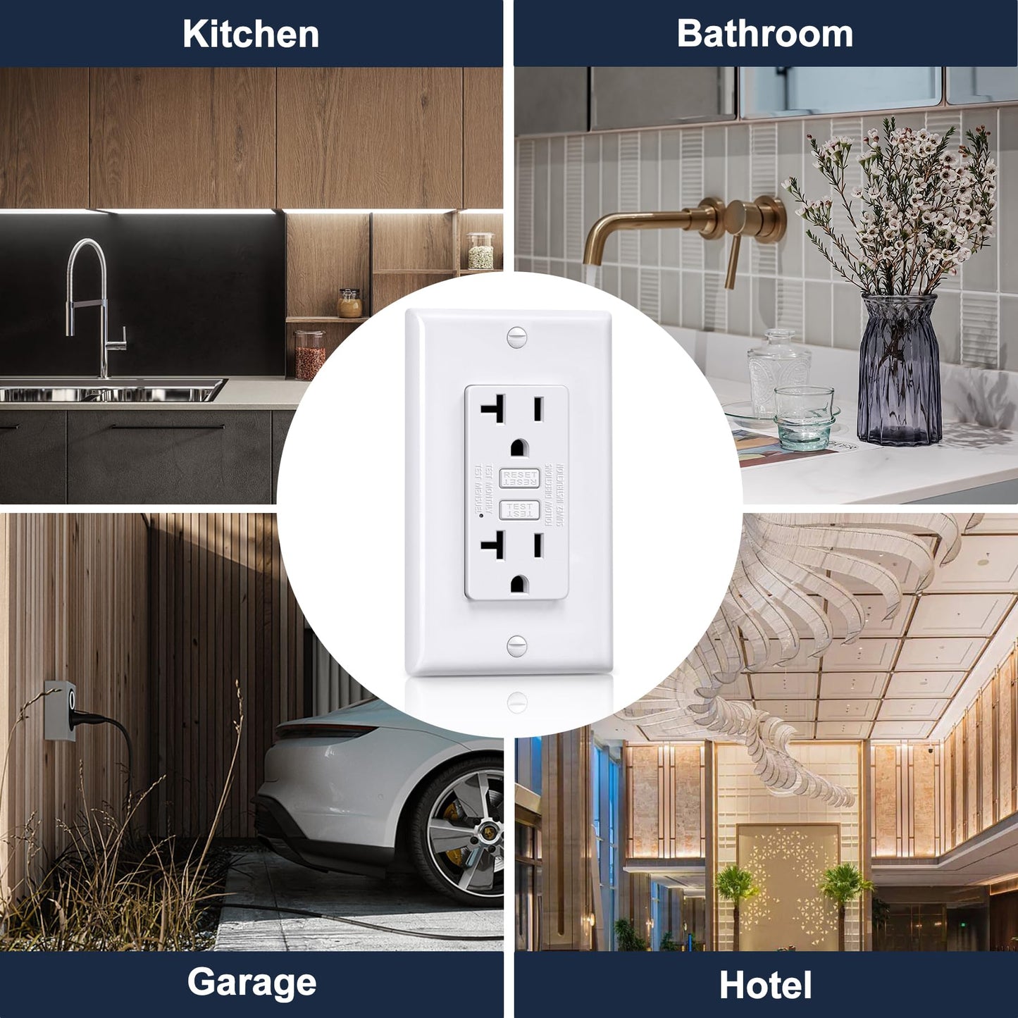 BESTTEN 20 Amp GFCI Outlet with Thinner Design, GFI Electrical Outlet with LED Indicator, Non-Tamper-Resistant GFCI Receptacle, Wallplate Included, ETL Certified, 10 Pack, White