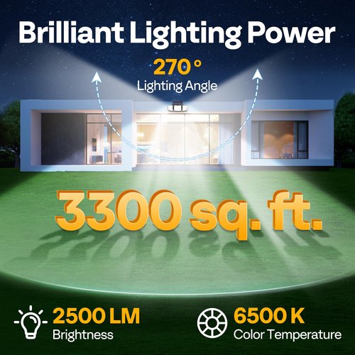 VIVOHOME Linkable Solar Flood Lights Outdoor, 2 Adjustable Motion Sensors Security Lights with 3 Heads, 2500LM, IP65 Waterproof, Solar Powered for Outside, Yard, Porch, Patio, 2 Pack