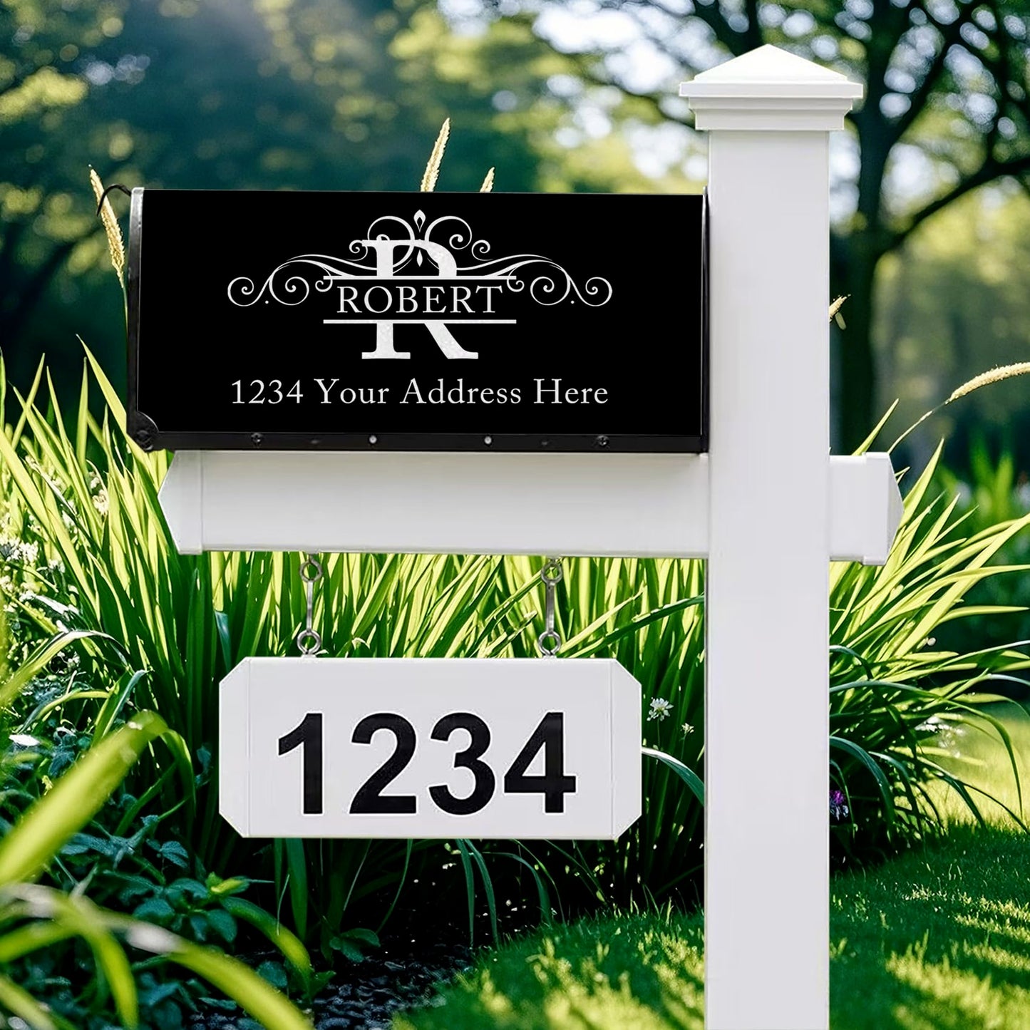 Custom Monogram Last Name Mailbox Covers Personalized Numbers Address Mailbox Cover Magnetic Standard Size, Customized Wraps Post Letter Box Cover for Garden Yard Outside Decorations 18" X 21"