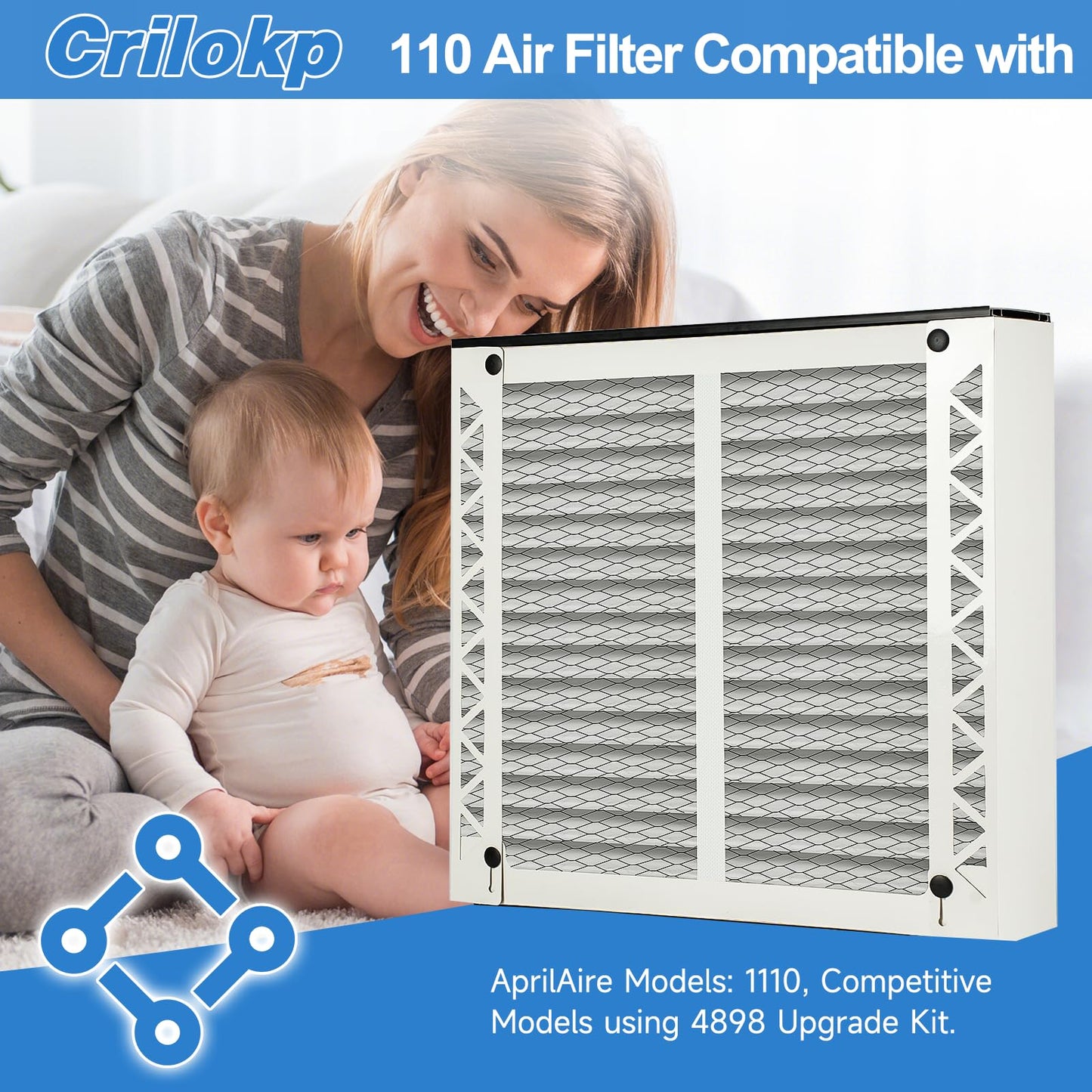 110 Replacement Filter for AprilAire 1110 Whole House Air Purifier - MERV 11, Pleated HVAC AC Furnace Filters Clean Air & Dust, 16x20x4 Air Filter for Home 2 Packs