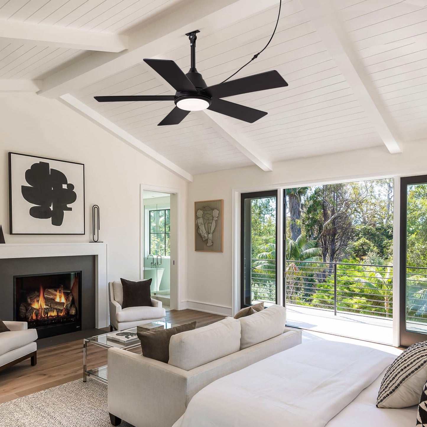 SPACORA 42 Inch Ceiling Fan with Light, Black Ceiling Fans with Lights and Remote/APP, 3CCT, Noiseless DC Motor, Waterproof Plug in Ceiling Fan for Bedroom, Living Room, Patio, Indoor/Outdoor Use