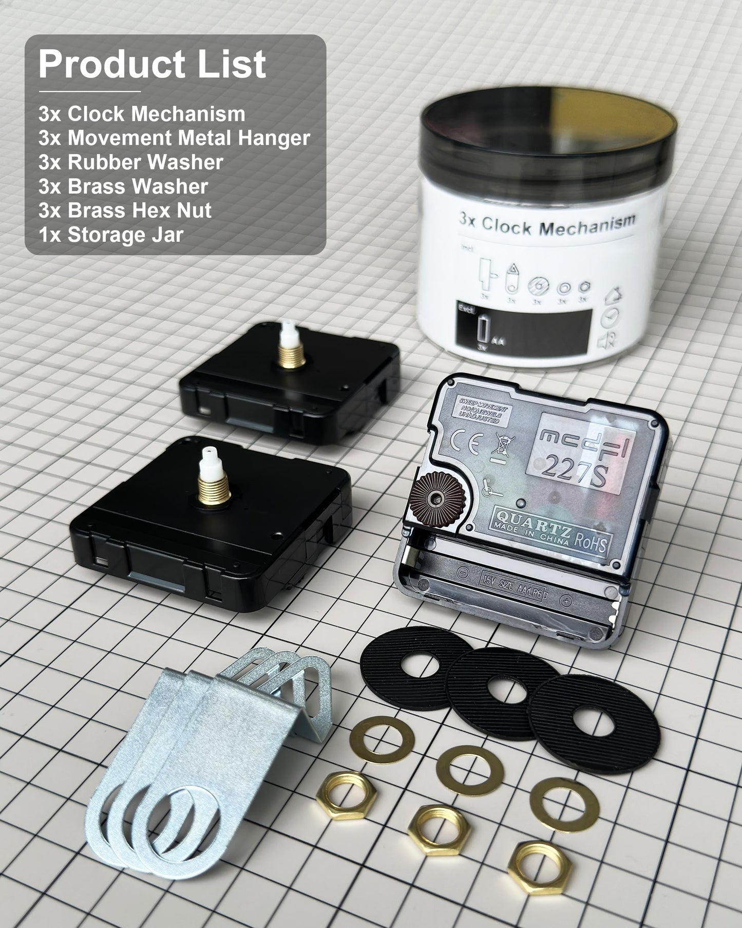 MCDFL Clock Mechanism Replacement 3 Set Quartz Movement Silent AA Battery Operated Non-Ticking Powered Wall Watch Motor DIY Time Zone Clocks Making Works Repair Parts Kit 6mm/0.24in Thread Length 227S