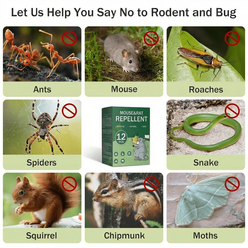 Mouse Repellent Pouches 12 Pack for House - Natural Peppermint Oil Rodent Control - Long-Lasting Plant-Powered Mice Deterrent for Kitchen, Storage, Car, RV, Basement & Shed, Safe for Family & Pets