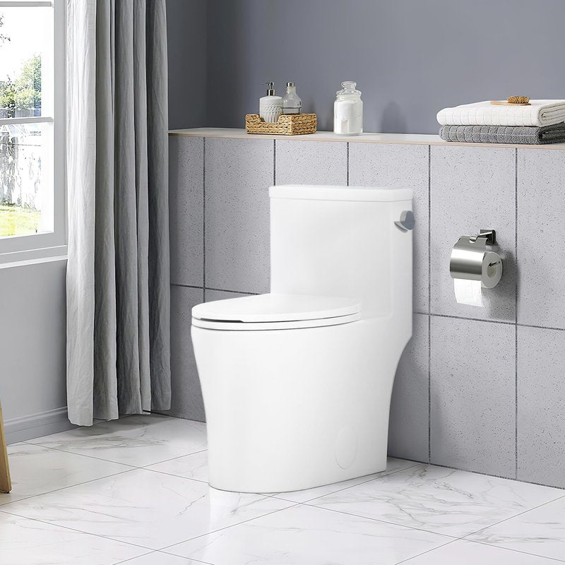 Elongated One Piece Toilet for Bathrooms, Dual Flush Modern Ceramic Toilet, Quick Release Soft Close Seat, Water Saving, Easy Clean, Comfort Height, Bathroom Toilet Bowl