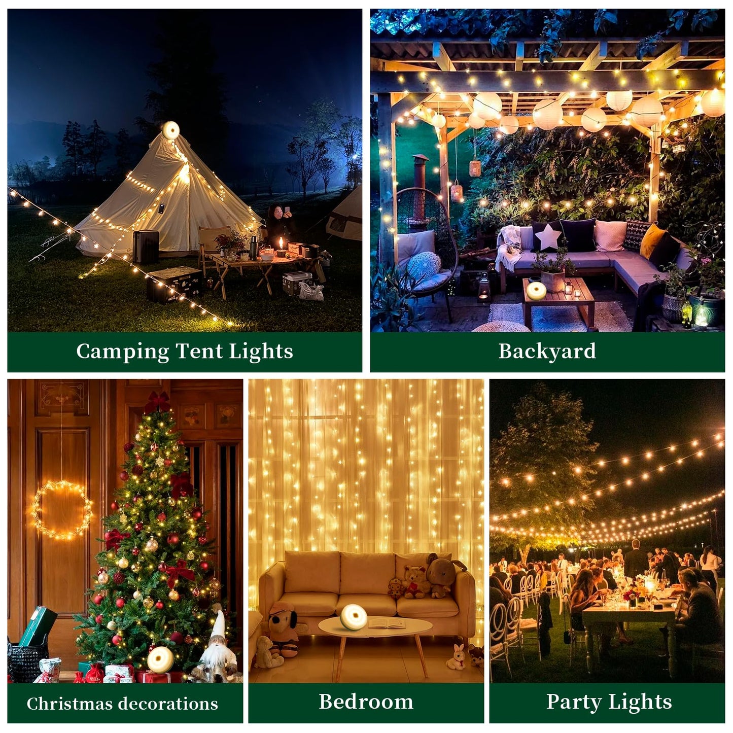 MGYIF Solar Camping String Lights with 180 LEDs, 33 FT Outdoor Fairy String Lights with 13 Lighting Modes & Timer, Waterproof & Rechargeable, Camping Gear for Tent, Yard, Garden, Hiking, Travel Decor