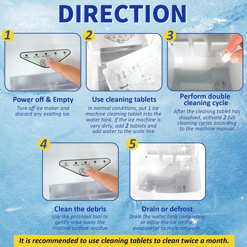 Ice Maker Cleaner and Descaler - Ice maker cleaning tablets mini size, compatible with all major brands, safe and nickel-free descaler, suitable for countertop, portable, and commercial ice makers.