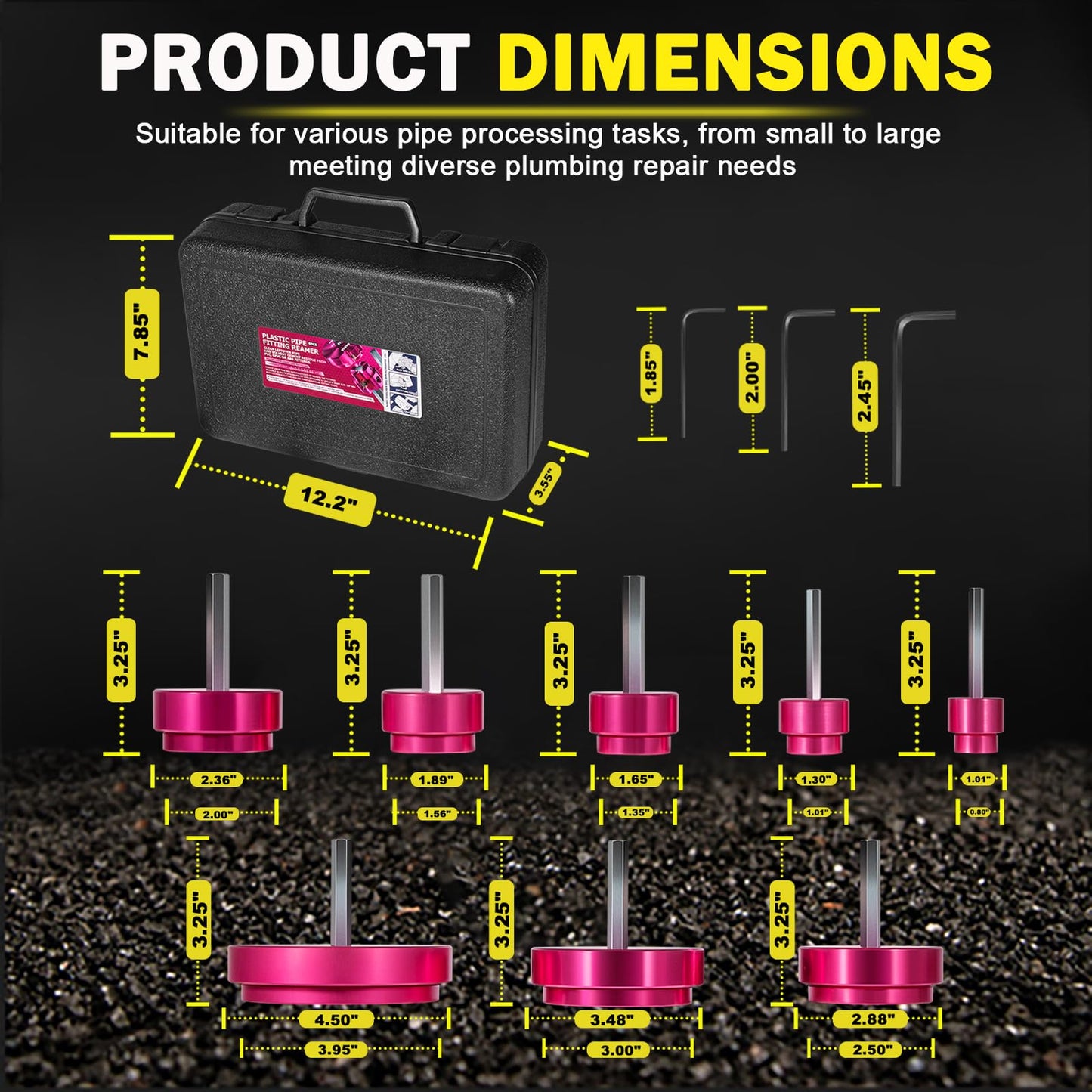 Premium 8Pcs PVC Pipe Reamer Kit - Complete Reamer Set, Fits Standard 1/2" Drills, Includes P3/4", 1", 1-1/4", 1-1/2", 2", 2-1/2", 3", 4" For Standard 1/2" Drills, Ideal for PVC, CPVC, ABS Pipes