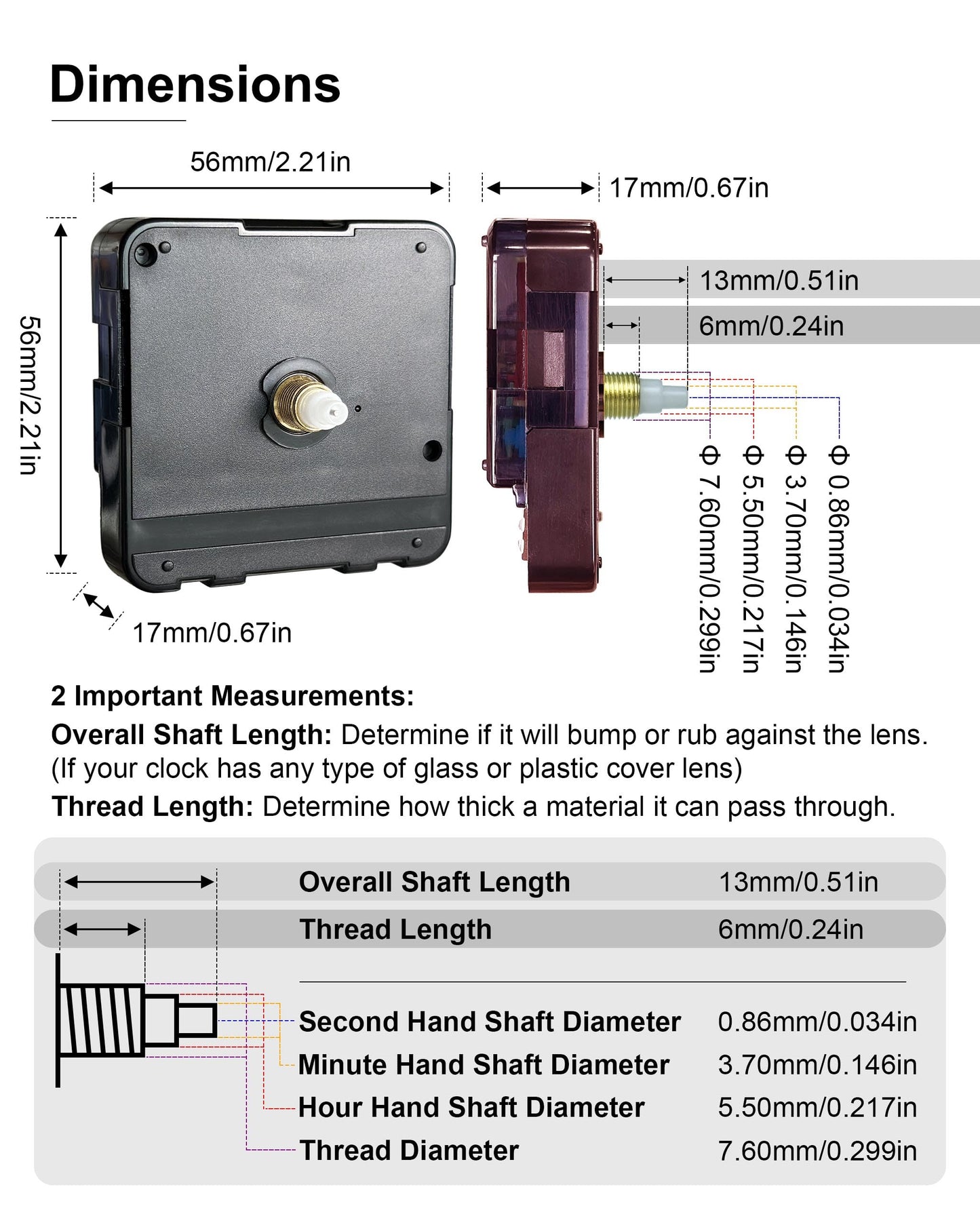 MCDFL Clock Mechanism Replacement 3 Set Quartz Movement Silent AA Battery Operated Non-Ticking Powered Wall Watch Motor DIY Time Zone Clocks Making Works Repair Parts Kit 6mm/0.24in Thread Length 227S