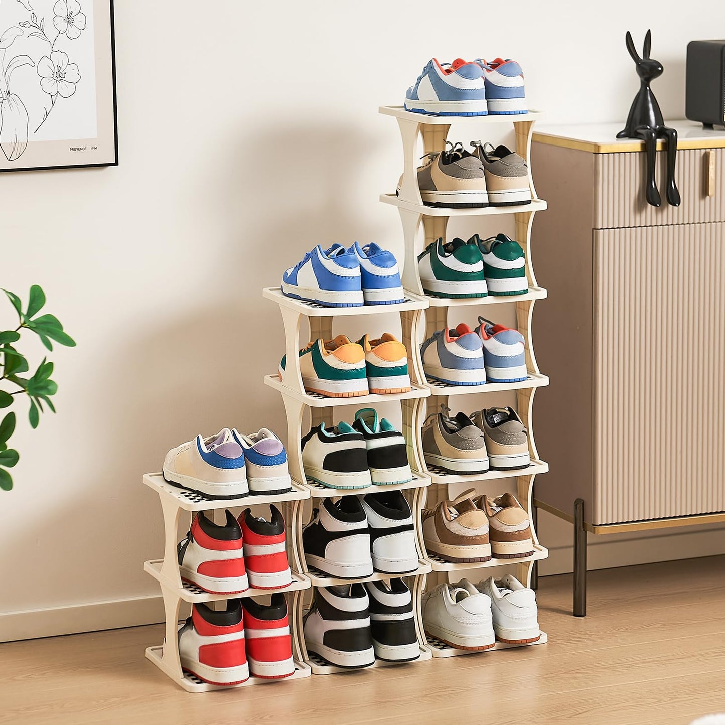 Vertical Shoe Rack 6 Tier Adjustable Shoe Organizer Small Shoe Shelf for Closet, Narrow Entryway, or Bedroom Easy to Assemble and Disassemble Holds Up to 7 Pairs of Shoes (White)
