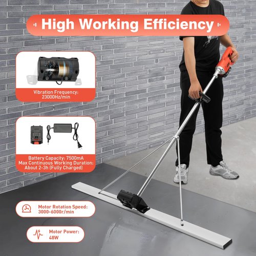 KAHYKLQI Power Concrete Screed Vibratory Kit,6000r/min Portable Cement Finishing Vibrating Tool with 59" Stainless Steel Blade,Electric Cordless Screed Board Kits for Construction Sites