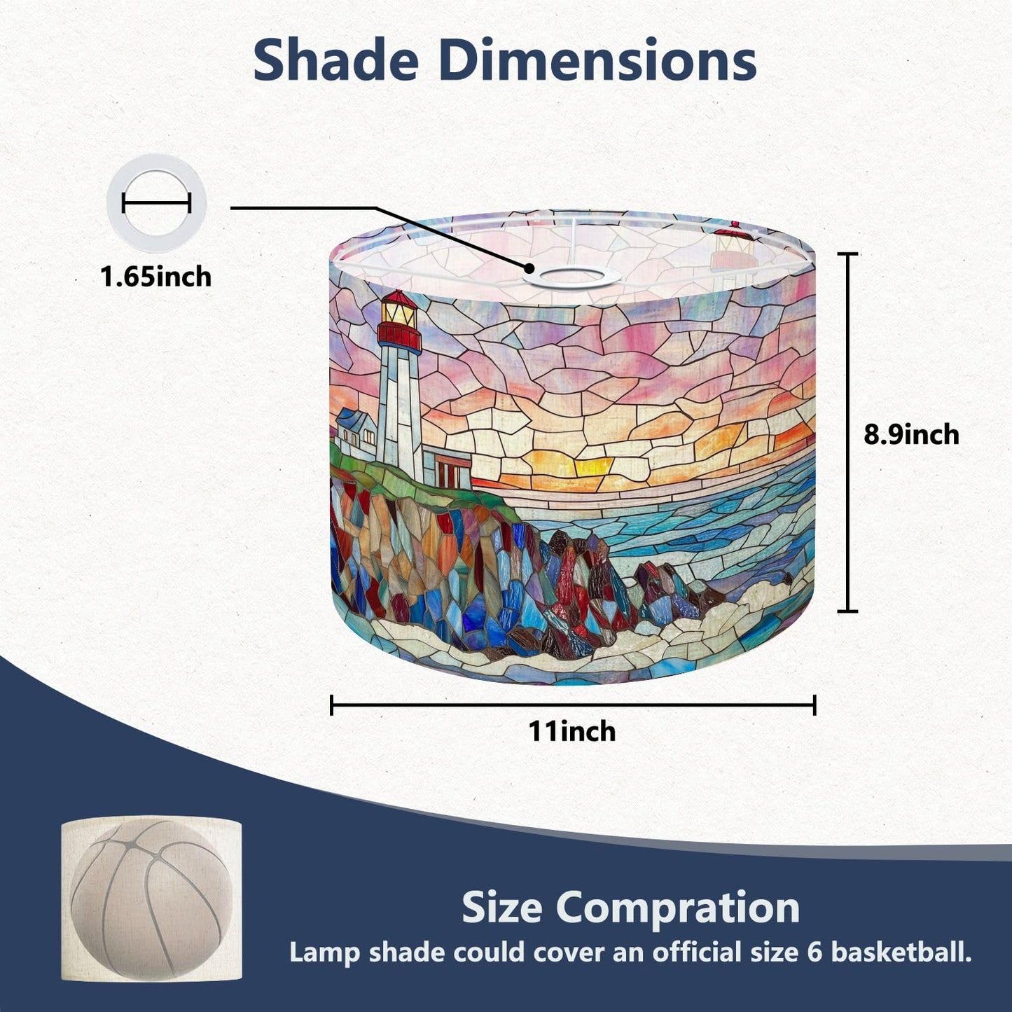 Modern Lampshades Lamp Shades 11"x11"x9" Intricate Stained Glass Lighthouse Art Pastel Sky Waves Light Shade for Table Lamps Floor Lamps Drum Lamp Shades Lampshade Replacement