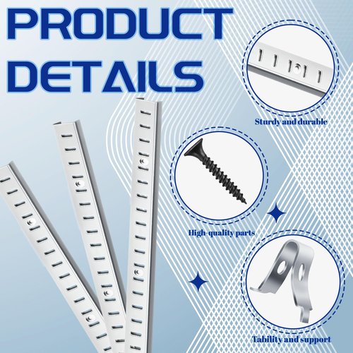 12 Pcs 16 Inch Shelf Pilaster Tracks with 24 Pcs Shelf Clips Adjustable Metal Rail Mortise Mount Pilaster Strip for Wall Bookcases Shelving System Closet Organization