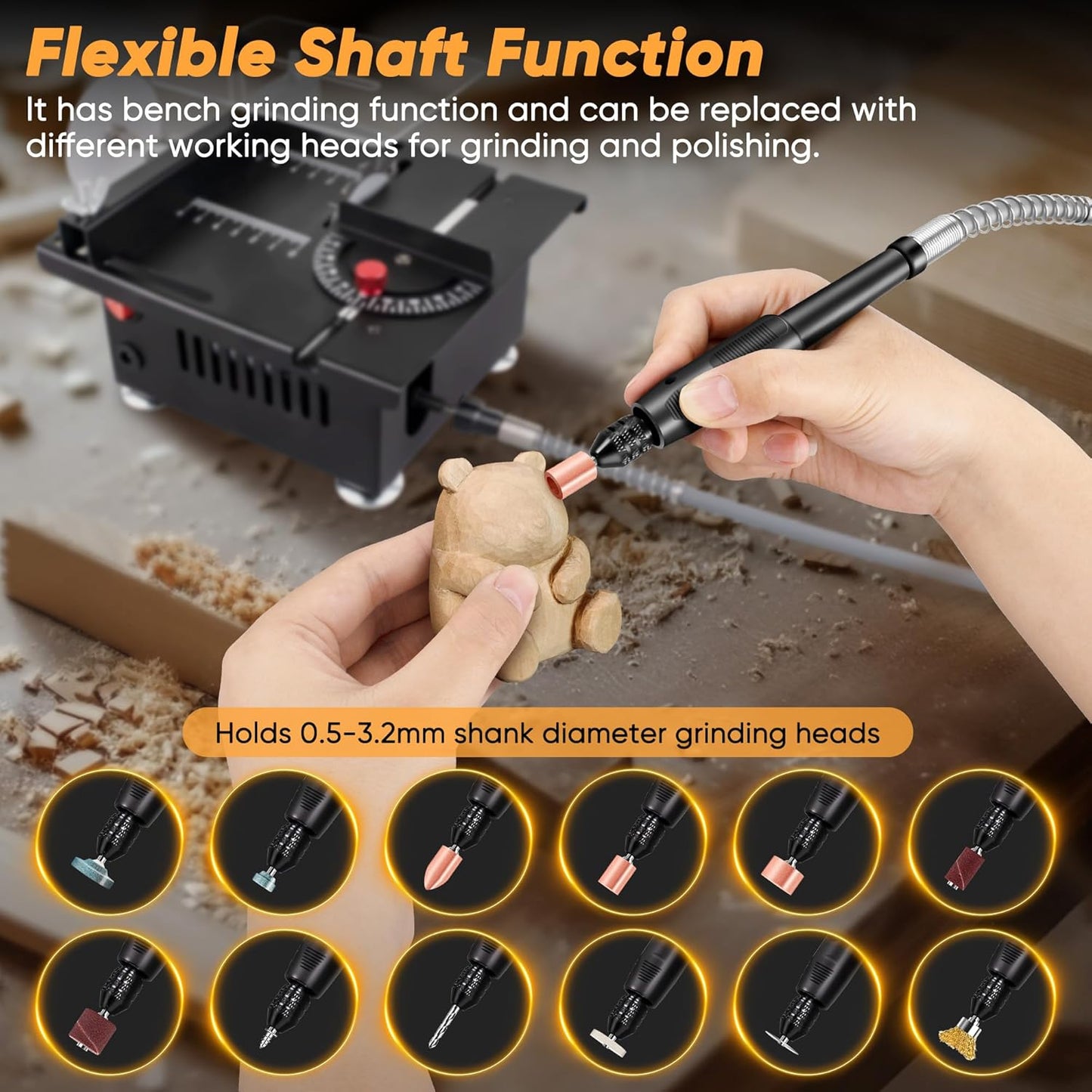 Mini Table Saw, Mini Multi-Functional Table Saw for Crafts, Speed & Angle Adjustable, Cutting | Sanding | Engraving | Drilling All-in-One Machine, for Wood/PCB/Acrylic/Plastic (Liftable & Dark Gray)