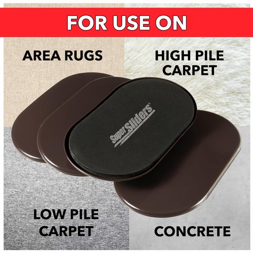 Super Sliders 5 3/4" x 9 1/2" Oval Reusable Furniture Sliders for Carpet - Effortless Moving and Surface Protection, Brown (4 Pack)