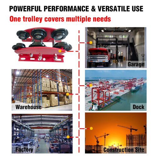 Manual Trolley for I-Beam 2200lbs with Heavy Duty 6 Wheel,Push Geared Overhead for PA200 to PA1000 Electric Hoist,2.68in - 4.33in Adjustable Flange for Lifting,1Ton Loading Capacity