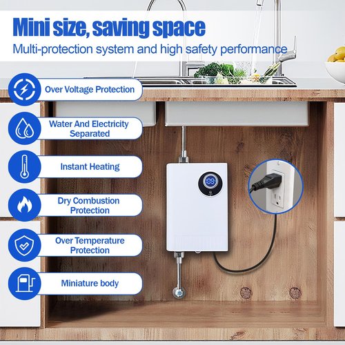 Spalivivre Tankless Water Heater Electric 110V 3000W, Space-Saving Instant Hot Water Heater Under Sink, for Kitchen Bathroom