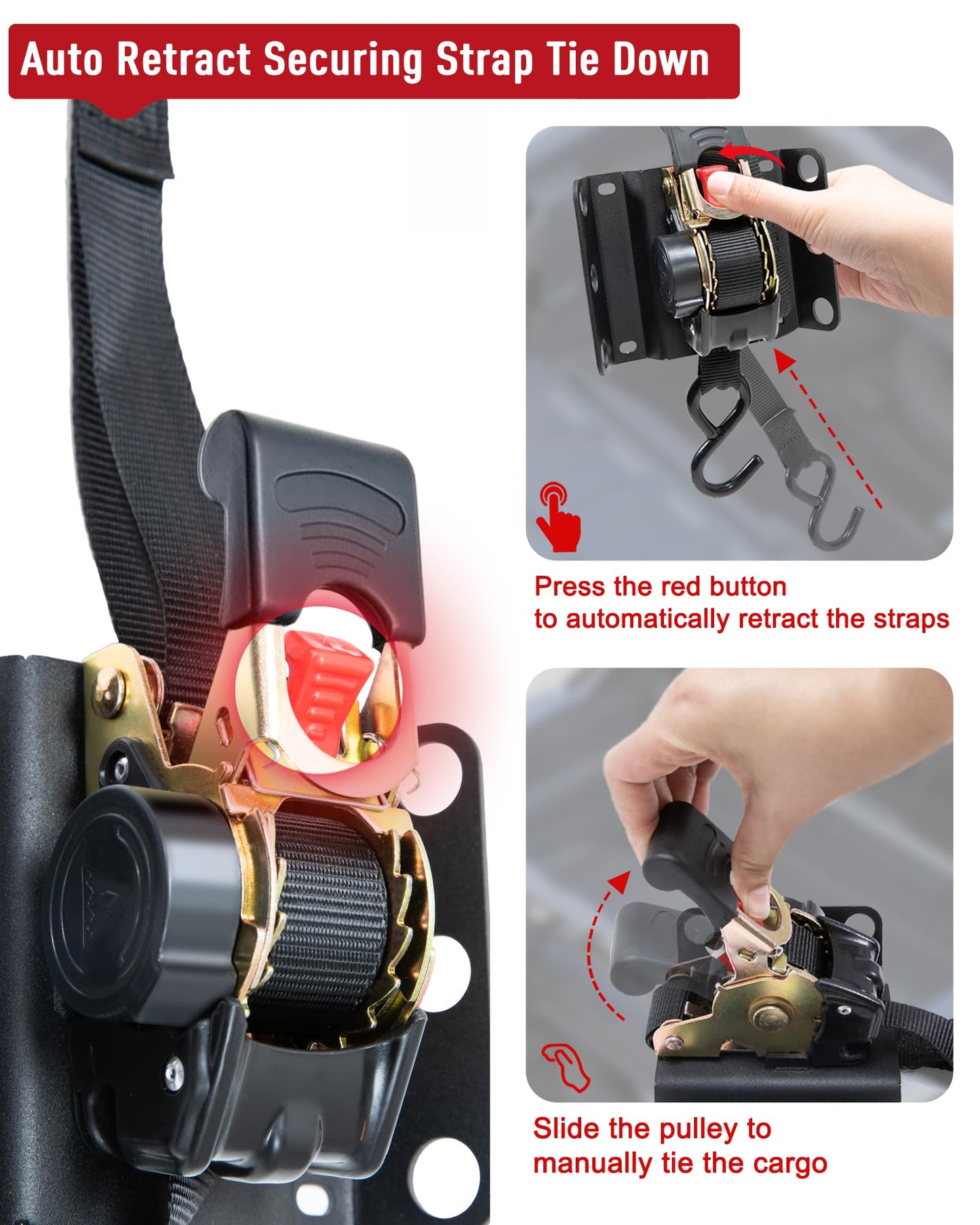 Ultimate Retractable Ratchet Straps for Ford F150, Retractable Truck Bed Ratchet Straps for Ford F150, Compatible with Ford F-150 F250 F350 F450 2015-2025