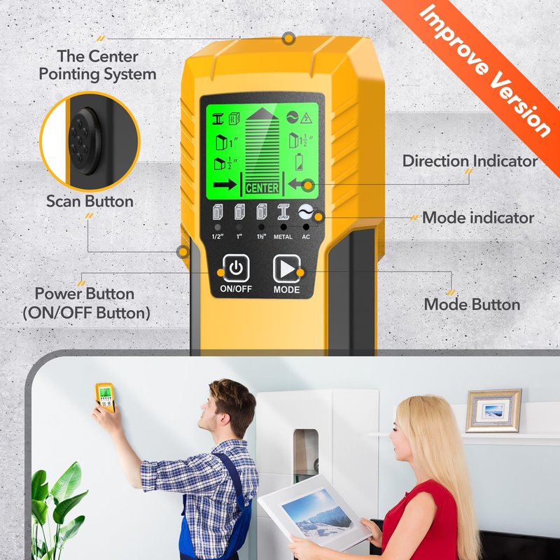 Stud Finder Wall Scanner Detector - 5 in 1 Electronic Wall Wood Metal Stud Locator Edge Center Sensor Beam for Live AC Wire Pipe Metal Lumber Joist Drywall Framing Detection