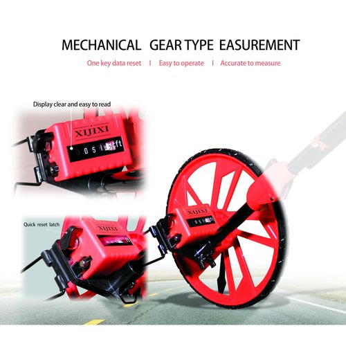 XIJIXI Measure Wheel Distance Measuring Wheel in feet,Collapsible Rolling Measurement Wheel,12.5”Diameter Wheel,With One key to Zero,Upgrade Flag Holder,With 10 Marking Flags(Red)