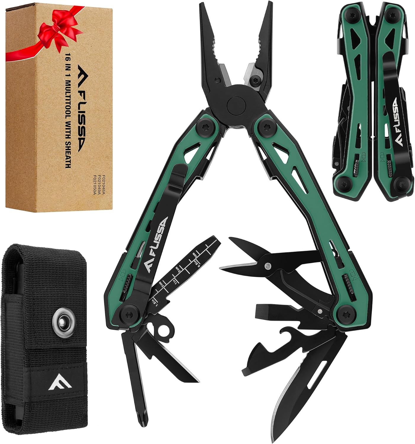 FLISSA 16-in-1 Pink Multi Tool Pliers, Gift for Father, Stainless Steel EDC Multitool with Pocket Knife, Belt Clip and Oxford Pouch, for Camping Survival Outdoor Activities