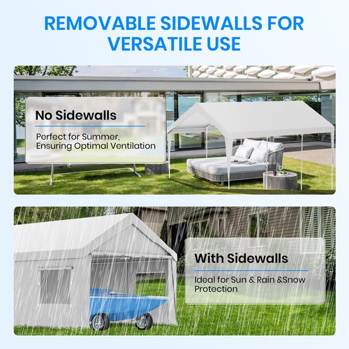 Carport 10x20 Heavy Duty Portable Garage,Carport Canopy with Roll-Up Windows & Doors,Portable Garage and Shelter with Removable Sidewalls,Car Tent Garage with All-Season Tarp for Bike Truck Lawnmower