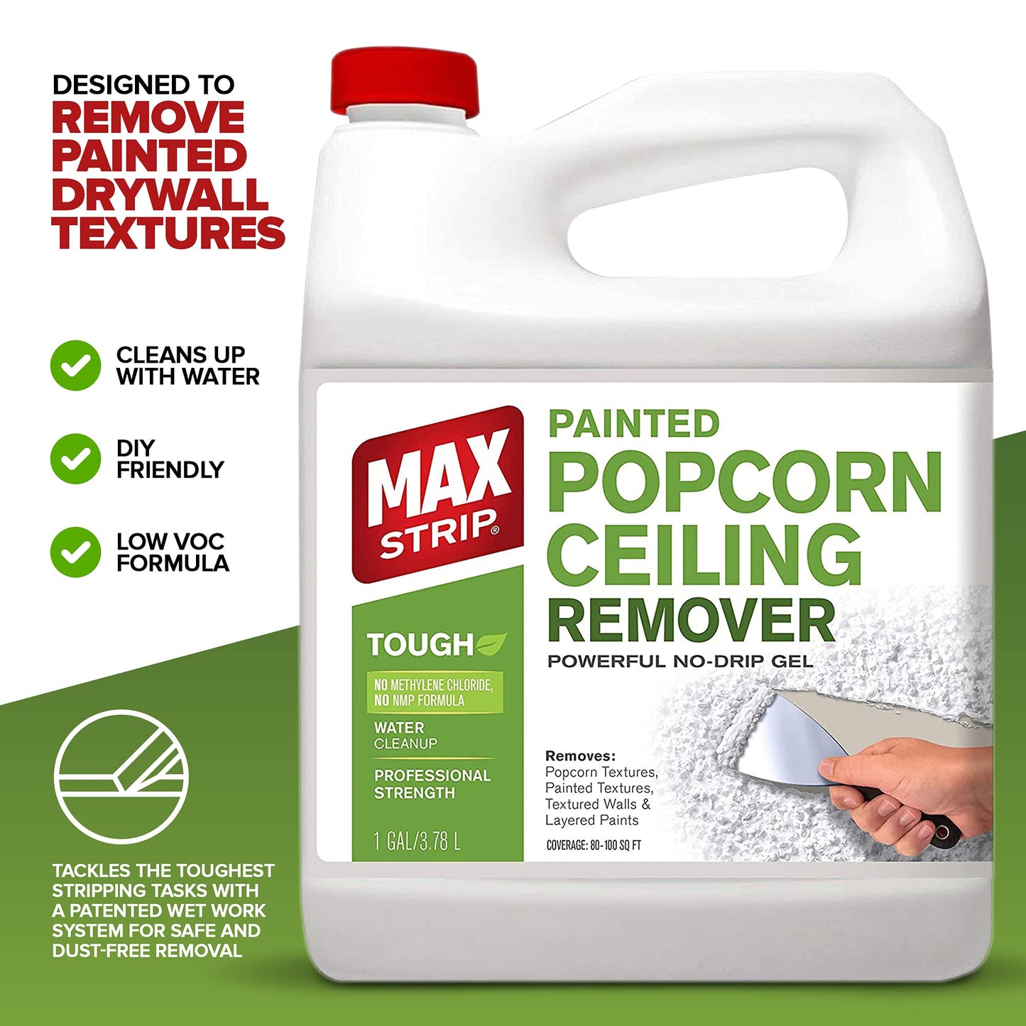 Max Strip Professional Strength Painted Popcorn Ceiling Remover - 1 Gallon - No Methylene Chloride No NMP Powerful No Drip Gel Formula